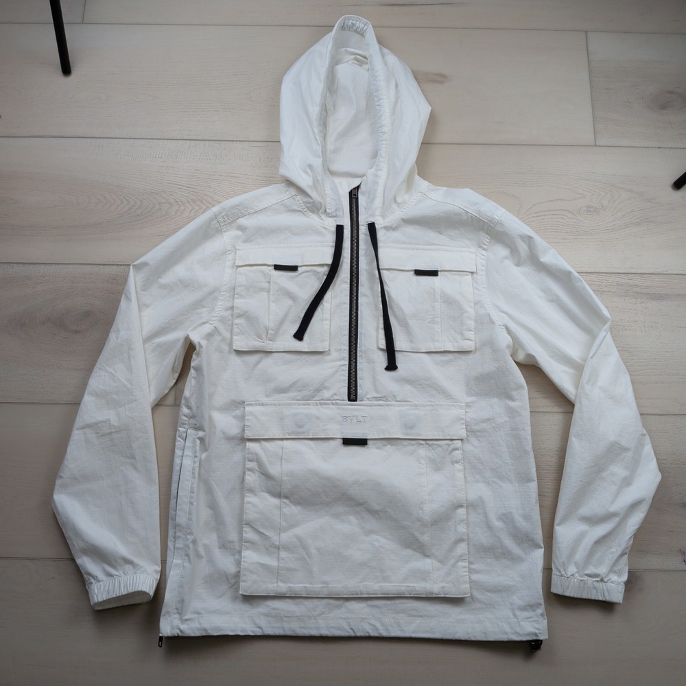 BYLT Premium Basics Division Anorak Mens Medium White Ripstop Pullover Jacket